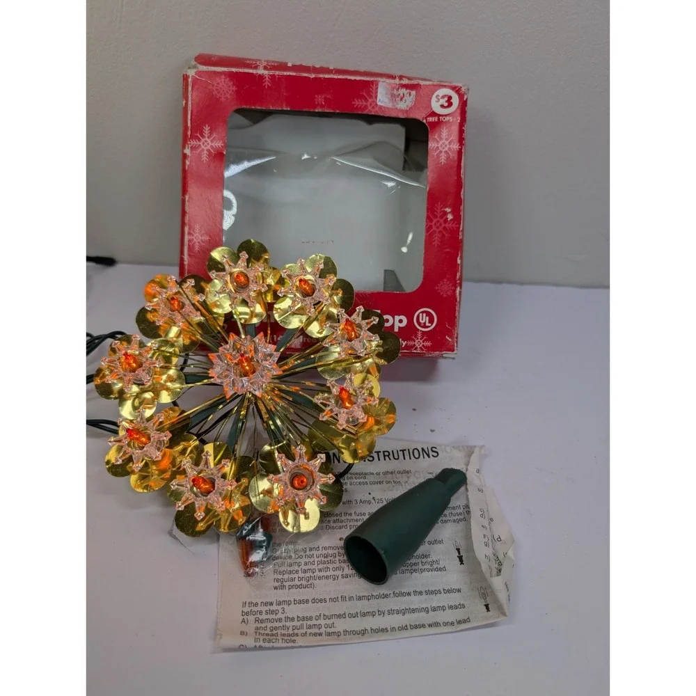 Vintage Christmas Tree Top Topper‎ Starburst Multicolor Gold Tinsel Retro!